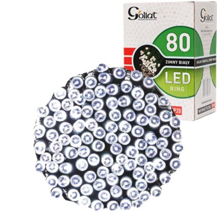 Ring z 80 Lampkami Choinkowymi LED do Wnętrz, Kolor Zimny Biały, Zasilane Sieciowo