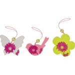 Zestaw 6 Dekoracyjnych Drewnianych Zawieszek Wielkanocnych w Kolorach Seledynowo-Biało-Różowych z Brokatem - obrazek 2