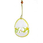 Żółte Drewniane Jajko Dekoracyjne z Ażurowym Wzorem 12,5x9 cm