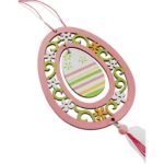 Różowe Ażurowe Drewniane Jajko Wielkanocne na Tasiemkach - Zawieszka, 60 cm - obrazek 2