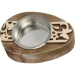 Drewniany świecznik na tealight w kształcie jajka Wielkanocnego, brązowy, 8 cm - obrazek 3
