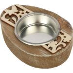 Drewniany świecznik na tealight w kształcie jajka Wielkanocnego, brązowy, 8 cm