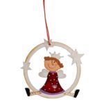 Zawieszka Drewniana: Czerwony Anioł w Kole - Witrazyk, Wysokość 12 cm - obrazek 2