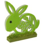 Wysokiej Jakości Dekoracyjny Wielkanocny Zajączek z Pianki na Drewnianej Podstawce, Zielony - obrazek 2