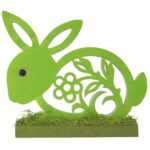 Wysokiej Jakości Dekoracyjny Wielkanocny Zajączek z Pianki na Drewnianej Podstawce, Zielony