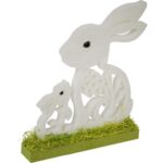 Figurka Wielkanocna Dwóch Zajączków z Białej Pianki na Drewnianej Podstawie - obrazek 2
