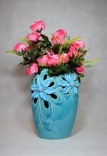 Wazon Turkusowy z Motywem Kwiatowym o Antycznym Wykończeniu 32 cm - obrazek 2