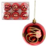 KPL.6 BOMBEK PLASTIKOWYCH CZERWONYCH Z DEKOREM 6 CM