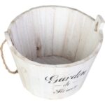 Dekoracyjne drewniane wiaderko na taras lub do ogrodu 15x22 cm, białe - obrazek 2