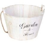 Dekoracyjne drewniane wiaderko na taras lub do ogrodu 15x22 cm, białe