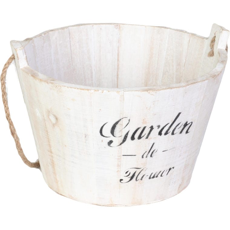 A-1213A-2 Dekoracyjne drewniane wiaderko na taras lub do ogrodu 15x22 cm, białe - obrazek 1