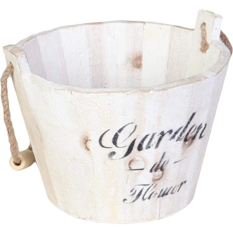 A-1213B-2 Dekoracyjne Drewniane Wiaderko w Kolorze Białym 14x19 cm - obrazek 1