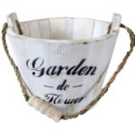 Białe Drewniane Wiaderko z Czarnym Nadrukiem i Uchwytem ze Sznurka 14x17.5 cm - Rozmiar Średni