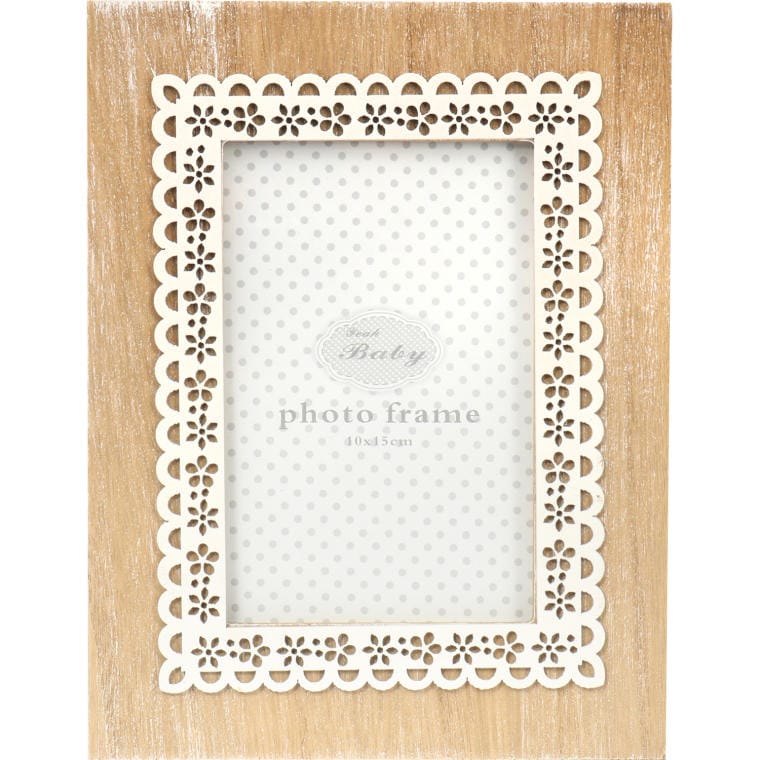 A10307 Drewniana Ramka na Zdjęcie z Efektem Postarzania i Koronkową Ozdobą - obrazek 1