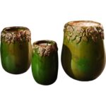 Zielony, Ceramiczny Wazon z Motywem Kwiatowym o Efekcie Postarzania 15,5x24,5 cm - Mały Rozmiar - obrazek 2