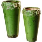 Rustykalny wazon ceramiczny w kolorze zielonym 18x35 cm - obrazek 2