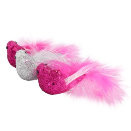 Zestaw Ptaków na Klipsach do Dekoracji Świątecznych - Różowo-Srebrne, 3 Sztuki