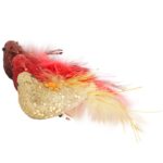 Zestaw 3 Ptaków na Klipsach w Kolorze Czerwono-Złotym do Dekoracji Świątecznych