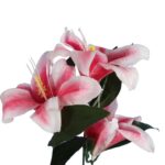 Dekoracyjna gałązka z trzema różowymi liliami o naturalnym wyglądzie, 60 cm - obrazek 2