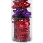 Zestaw do pakowania prezentów: rozetki + wstążka cekinowa  kolor czerwono fioletowy - obrazek 3