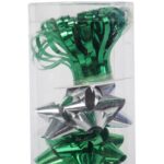 Zestaw do pakowania prezentów: rozetki + wstążka cekinowa kolor zielono  srebrny - obrazek 2