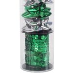 Zestaw do pakowania prezentów: rozetki + wstążka cekinowa kolor zielono  srebrny - obrazek 3