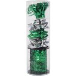 Zestaw do pakowania prezentów: rozetki + wstążka cekinowa kolor zielono  srebrny