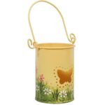 Żółty Lampion Dekoracyjny z Motywem Motyla na Świecznik Tealight z Uchwytem do Zawieszenia - obrazek 2