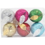 Zestaw 6 Multikolorowych Plastikowych Bombek w Kształcie Jabłek z Brokatem - obrazek 2
