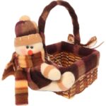 KWADRATOWY KOSZYK ŚWIĄTECZNY Z PLUSZOWYM BAŁWANKIEM 16x17x11 CM, KOLOR BRĄZOWY - obrazek 3