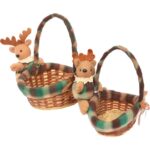 Owalny Koszyczek Świąteczny z Pluszowym Reniferem 20x17x16cm, Kolor Brązowo-Zielony - obrazek 3