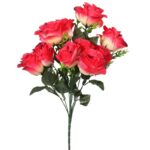 Bukiet 8 róż z dodatkiem bukszpanu w kolorze ciemny róż