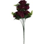 Bukiet 11 róż z bukszpanem 54 cm BORDOWY