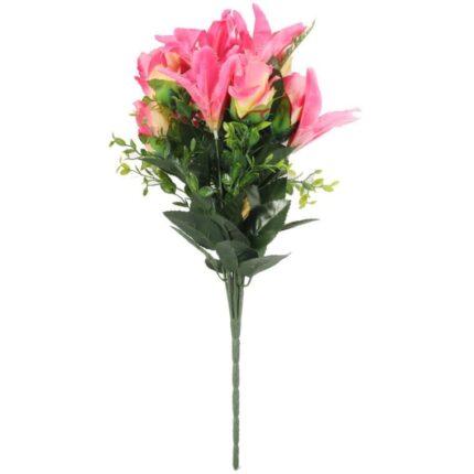 Bukiet 12 kwiatów mix róża z lilią kolor CIEMNO RÓŻOWY