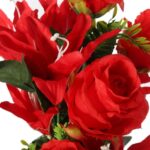 Bukiet 12 kwiatów mix róża z lilią kolor CZERWONY - obrazek 2
