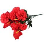 Bukiet sztucznych kwiatów mix 12 goździków z callą w kolorze czerwonym - obrazek 2