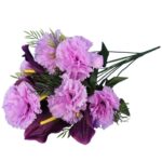 Bukiet sztucznych kwiatów mix 12 goździków z callą w kolorze fioletowo-wrzosowym - obrazek 2