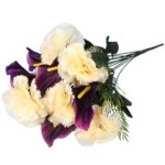 Bukiet sztucznych kwiatów mix 12 goździków z callą w kolorze fioletowo-kremowym - obrazek 2