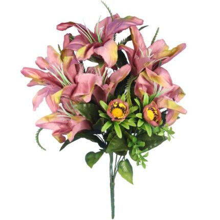 BUKIET 9 JESIENNYCH LILII Z PĄKAMI CIEMNY RÓŻ