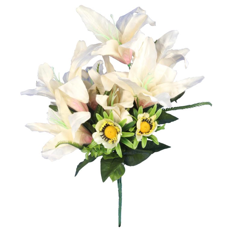 B13-L9149K 9 Sztucznych Lilii w Kolorze Kremowym - Jesienny Bukiet Dekoracyjny 56 cm - obrazek 1