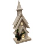 Podświetlana Dekoracja Świąteczna - Ośnieżony Kościółek z LED, Wymiary 38 cm, Kolor Biały, Zasilanie Bateryjne - obrazek 3