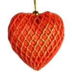 Zestaw 3 Pomarańczowych Zawieszek Świątecznych w Kształcie Serc - obrazek 3