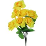 Żółty Bukiet Dekoracyjnych Róż - 7 Sztuk, Realistyczny Wygląd, Wysokość 44cm