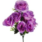 Bukiet Fioletowych Róż z Bukszpanem - Dekoracja Wyglądająca jak Żywa, Wysokość 54 cm - obrazek 2