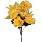 Bukiet sztucznych kwiatów mix piwonii i lilii w kolorze żółtym