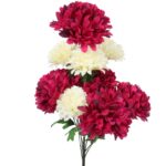BUKIET 9 DUŻYCH CHRYZANTEM BORDOWO BIAŁYCH - obrazek 2