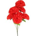 Bukiet 10 Sztucznych Chryzantem w Kolorze Czerwonym z Dodatkiem Trawy - Dekoracja na Wszystkich Świętych