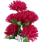 Bukiet 7 Sztucznych Chryzantem Bordowych - Dekoracja Świat Wszystkich Świętych - Wysokość 62 cm - obrazek 2