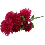 Bukiet 7 Sztucznych Chryzantem Bordowych - Dekoracja Świat Wszystkich Świętych - Wysokość 62 cm - obrazek 3