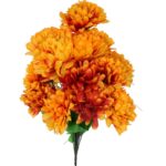 Pomarańczowy bukiet 18 sztucznych chryzantem z trawką - dekoracja na Wszystkich Świętych